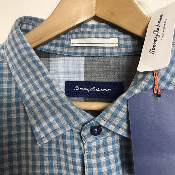 Tommy Bahama Mens Dual Lux Gingham Pebble Gray Blue Double Faced Shirt 2XB $150 - Picture 2 of 5